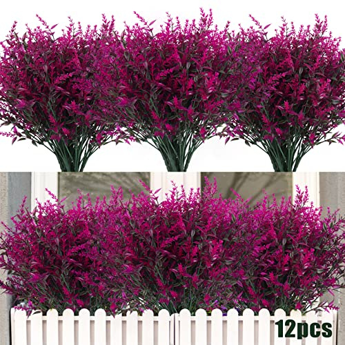 RECUTMS 12Pcs Outdoor Artificial Plant UV Resistant Flower Fake Stem Plants | Faux Plastic Greenery Artificial Eucalyptus Stems for Indoor Outside Hanging Plant Garden Porch Wedding Farmhouse Patio Decor