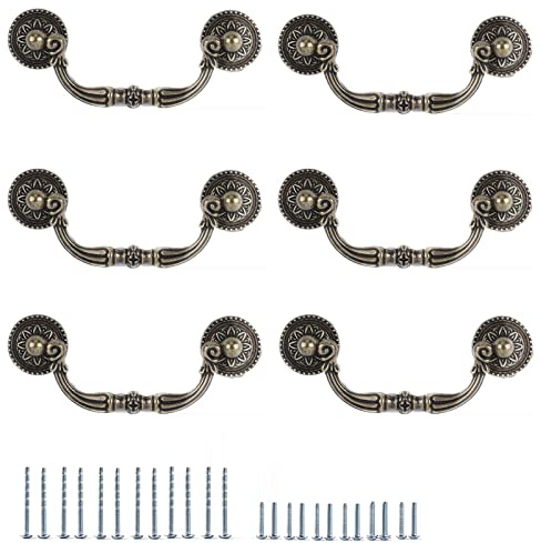 Fanruier 6PC Pull Down Haken Kommodengriff Schubladengriff Schubladengriff Rustikaler Vintage-Stil Antik Bronze Küchenschrank Hardware (96mm)