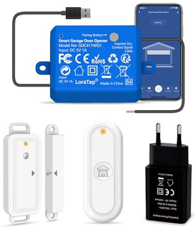 LoraTap WiFi Smart Garagentoröffner mit Funk Fernbedienung, kein Hub erforderlich, intelligente WLAN Fernsteuerung mit smart Life App, kompatibel mit Alexa und Google Assistent