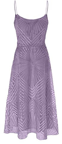 Abito da sera da donna, elegante, per matrimonio, abito da damigella d'onore, con scollo a V, con spalline sottili, in chiffon, per feste, feste, ragazze, lunghezza al ginocchio, Lilla, XL