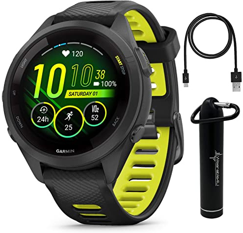 Wearable4U Garmin Forerunner 265S Music GPS Running 42 mm Smartwatch, Black with AMOLED 1.1in Touchscreen Display E-Bank Bundle