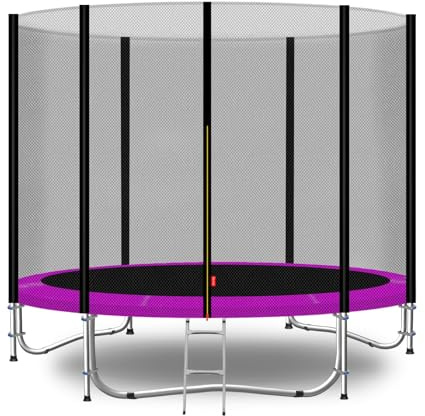 Baunsal® Trampolin Outdoor Ø 275 cm (EXD) pink als Komplettset mit Federabdeckung, Sprungmatte, Netz und Leiter - Gartentrampolin Spielzeug für Kinder