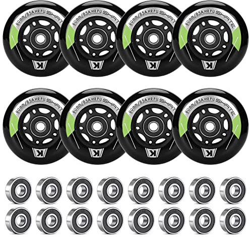 Kutrick Inline-Skate-Räder, 8er-Pack (64 mm, 70 mm, 72 mm, 76 mm, 80 mm), ABEC9-Kugellager, für Rollerblade, K2, Indoor/Outdoor, Schwarz, PU-Material
