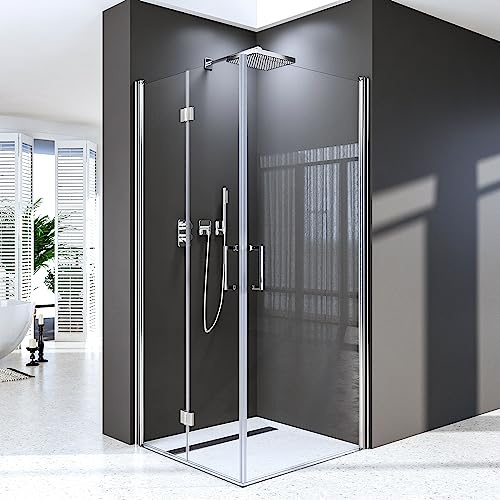 Duschkabine 90x90 cm Dusche 180°Drehfalttür Duschwand mit Pendeltüren 6mm ESG-Sicherheitsglas Nano Dusche,Leicht zu Reinigen, Höhe 195 cm