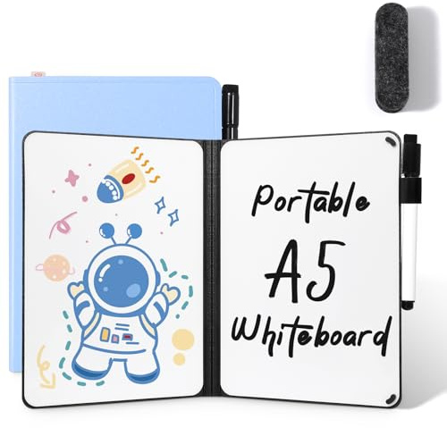 AGM Mini Whiteboard Blau, Tragbar A5 Memoboard Klein Doppelseitiges Schreiben Whiteboard Kein Magnet, 15 x 21 cm Harte Schale für Büro, Schule, Zuhause - inkl. 1 Marker mit Radierspitze