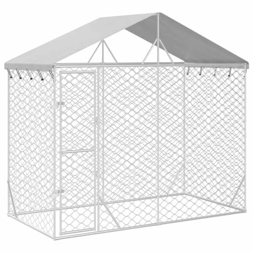 vidaXL Outdoor-Hundezwinger mit Dach Silber 3x1,5x2,5m Stahl Verzinkt