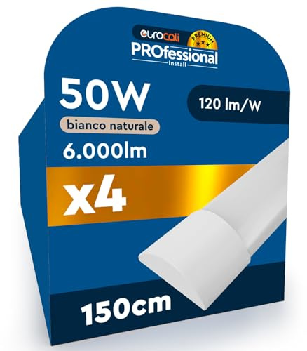 4 Plafoniere LED Lineari da Soffitto 50W 150CM Chip CREE 6000 Lumen Garanzia 6 Anni - Luce Naturale 4000K - Lampada da Garage Negozio Ufficio con Alta Luminosità 120 lm/W