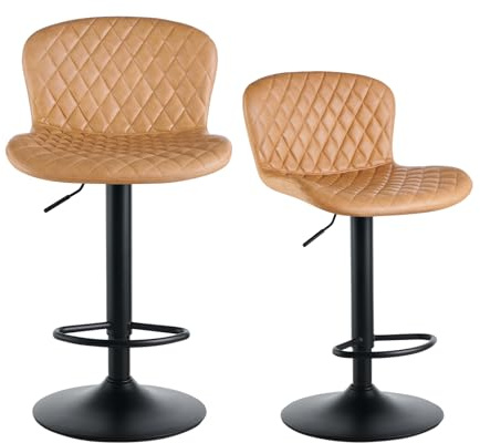 JaHECOME Kunstleder Barhocker 2er Set Barstuhl Bistrohocker mit Rückenlehne, gepolsterter Sitzfläche höhenverstellbar 360° drehbar für Bar, Küche, Bistro, Counter, Esszimmer und Café (2, PU Braun)
