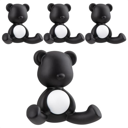 GUWINA Appendiabiti da Muro, Doppio Ganci Appendiabiti da Parete Singolo Orsetto, 4 Pezzi Attaccapanni da Muro Moderno Multiuso, Appendino da Parete per Appendere, Gancio Attaccapanni Nero Opaco