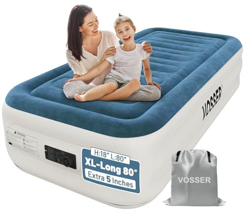 VOSSER Twin Air Mattress with Built-in Pump,Fast & Easy Inflation/Deflation Inflatable Mattress, Foldable Blow Up Mattress with Storage Bag, Inflatable Bed for Home, Camping & Guests