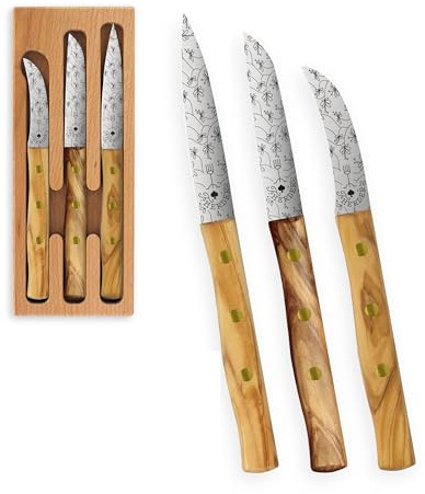 Premium Gemüsemesser - Extra Scharf, Allzweckmesser, Solingen, Schälmesser, Küchenmesser, Kneipchen, edler Holzgriff, Rostfrei (Set, Olive)