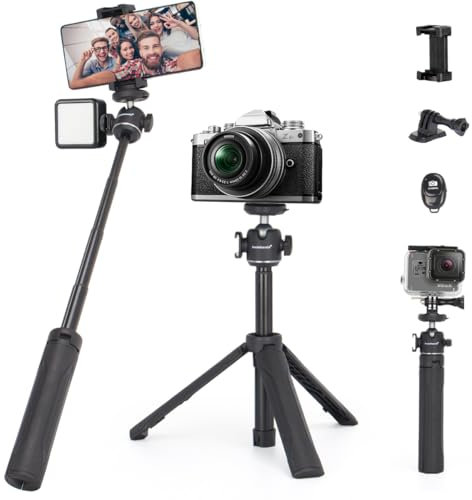 Koolehaoda Mini Tripod for Camera, Extendable Selfie Stick Phone Tripod 360° Rotation Travel Tripod Handheld Tripod Travel Vlog Tripod for Video Recording, Selfie