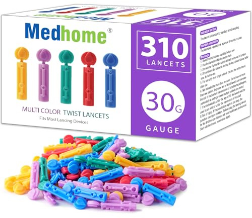 Medhome Blood Lancets, Single use, 30 Gauge Twist top Lancets for Diabetes Testing, Fits Most Lancing Devices for Blood Sugar Kit and Glucose Meter - 310 Count per Box - Multi-Color