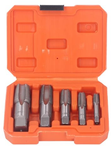 5-teiliges NPT-Rohrgewindebohrer-Set, 3/4, 1/2, 3/8, 1/4, 1/8 Zoll Sanitär-Werkzeugsatz Zum Gewindeschneiden aus Kohlenstoffstahl, Vielseitige NPT-Gewindegrößen, Präzises