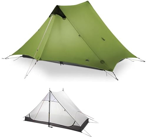 MOXIHIKE 3FULGEAR Lanshan 2 tält 2 personer ultralätt campingtält, 3/4 säsong, professionellt, 15D silnylon, stånglöst tält för camping, klättring, vandring (grön 4 årstider)