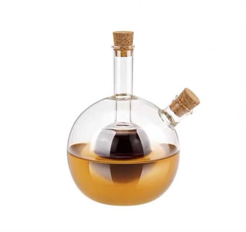 BRYER Aceitera y Vinagrera 2 en 1 Recipiente,vinagre de Vidrio Transparente y Botellas de Aceite, Botella dispensadora de Aceite de Doble Boquilla para Recipiente de Cocina(Size:Modelo A)