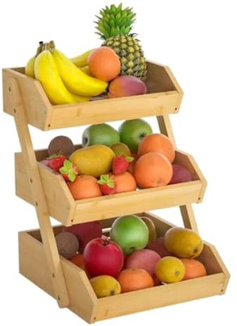 Habrur Frutero Fruteros Cesta De Frutas De Bambú, Cesta De Frutas De 3 Niveles para Cocina, Mostrador De Cocina, Soporte De Almacenamiento para Frutas Cesta de Frutas Soporte de Frutas