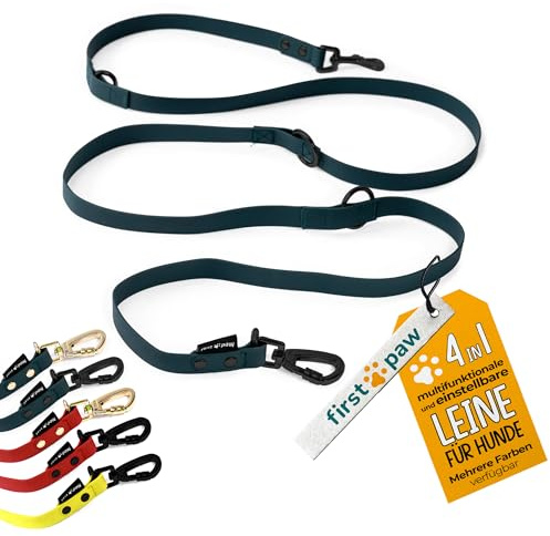 FIRSTPAW Hundeleine - Wasserdicht Trainingsleine für Hunde - 2m Doppelleine - Grüne Hundeleine für Klein, Mittelgroße und Große Hunde - Multifunktionelle und Verstellbare Leine Hund