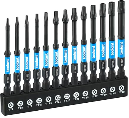 toolant 3 Impact Torx Bit Set 13pcs (TT7-TT40), 1/4 Hex-Shank S2 Steel Security Torx Bit Set, Tamper Proof Star Bit Set with CNC Machined Tips, 3 Long with Magnetic Impact Bit Holder and Storage Box