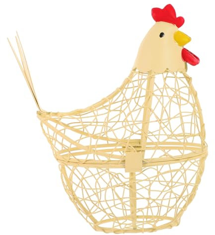 Alipis Creative Chicken Shaped Iron Egg Basket for Countertop Storage Multi-Function Holder for Fresh Eggs and Snacks Decorative Kitchen Organizer Yellow
