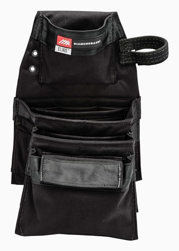 The Diamondback Elias 2.0 Tool Pouch, Ranger Green, Left Side | for Carpenters, Remodelers, Framer | Holder for Drill, Driver, Hand Tools, Chalk Line, Punch, Chisel, Marker (Black - Left Side)