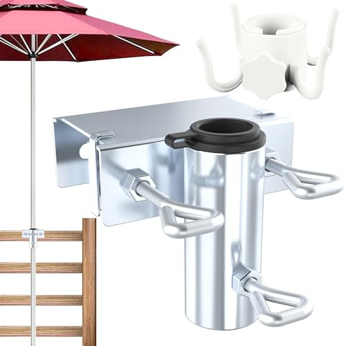 DBPBToU Sonnenschirmhalter Balkongeländer aus Metall (Horizontal) | Verstellbarer Sonnenschirm Halterung Balkon, Schirmhalter Balkon mit Aufgesetztem Schirmhaken