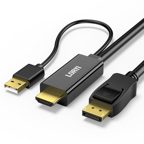 Cable HDMI a DisplayPort 4K a 60Hz, adaptador HDMI a DisplayPort de 6.5 pies no bidireccional, entrada HDMI unidireccional a salida DP, compatible con laptop, PS5, Xbox, tarjeta gráfica de PC, monitor