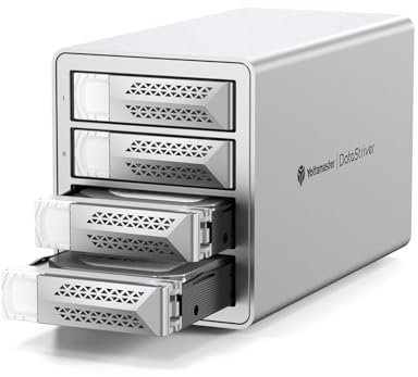 Yottamaster 4 Bay Festplattengehäuse Daisy-Chain, Type C 10Gbps Aluminum Externe Festplatte Gehäuse, HDD Docking Station für 2.5/3.5 HDD & SSD, Unterstützung 4X22TB, Lüfter Innerhalb[VN400C3]