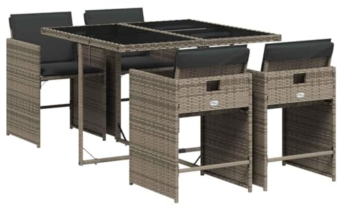 vidaXL Ensemble à Manger de Jardin avec Coussins 5 pcs, Chaises à Manger avec Accoudoirs, Ensemble de Meubles avec Table, Moderne, Gris Résine Tressée