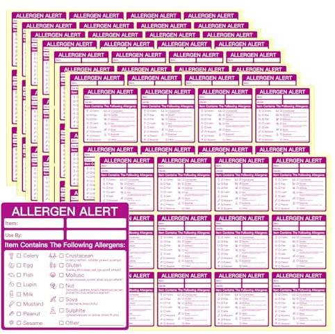 KSIWRE Etichette adesive per allergeni alimentari, 240 etichette alimentari per indicare avvisi di allergie, etichette per allergie alimentari per cucine commerciali e punti vendita di catering (5 x 5