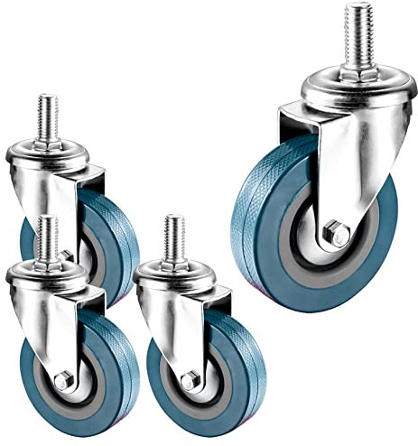 Robuste M10 M12 Lenkrollen mit Gewinde, 4 Stück, 6,3 cm, 7,6 cm, geräuschlos, mit Doppelfeststellbremsen, Lenkrollen für geräuschloses Bewegen von Möbeln, Tischen, Trolleys, Werkbank