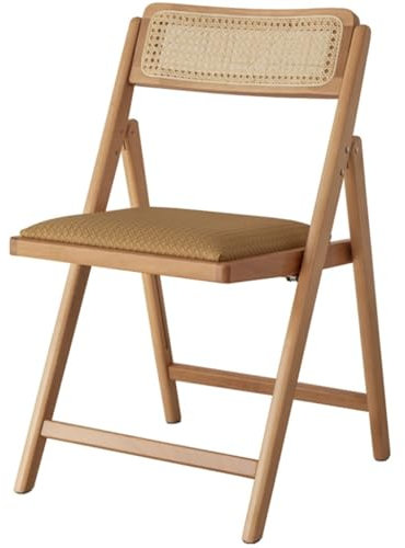 Besucherstuhl Klappbar Klappstuhl Küche Gepolstert Retro-Mode-Rattan-Weberei Beistellstuhl Klappbar, Cafe Comfort-Polsterung Ruhestühle, Bürostuhl, Tragfähigkeit 100 Kg(Gelb)