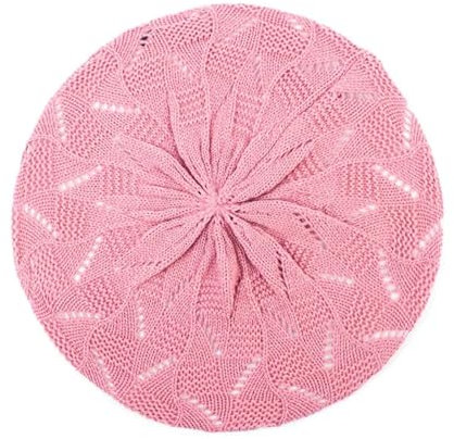 FULUJIDI Barett Baskenmützen Frauen Schlichte Farbe Strick-Beret-Hut Damen-Künstler Mütze Mütze Lässig Dünne Acryl-Baskenmützen Für Frauen Rosa