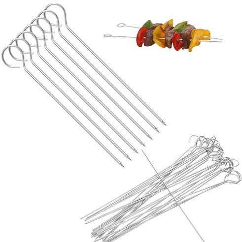 SHENGYIG Pinchos para Brochetas, 80 Piezas Brochetas de Carne, Acero Inoxidable Brochetas, Aguja para Carne Multifuncional con Ojal para Verduras, Rollos de Carne y Barbacoa, 15 cm
