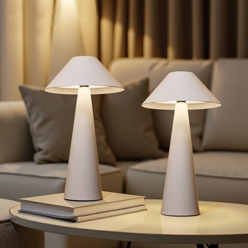 Lalavon 2 Stück LED Tischlampe Kabellos, Dimmbare Tischleuchte Akku mit Magnet, Lampenkopf Schwenkbar, 3 Farbtemperatur 3000K/4000K/6000K, 4000mAh Touch Tischlampe mit USB-C Aufladbar, IP54(Weiß)