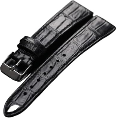 ZHGUIMING Handgjorda läderrem Bambumönster 18 19 20MM Svart Mjuk och Ultratunn Herrklocka Armband Vintage(Silver Buckle,20mm)