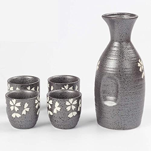 YJYJY Service à saké Japonais 5 pièces, Fleurs de Cerisier peintes à la Main, 4 Tasses à saké, 1 Pot à saké Service à saké