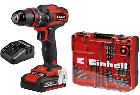 Einhell Set trapano a percussione a batteria TE-CD 18/40 Li-i +64 (1x 2,0 Ah) Power X-Change (18 V, 40 Nm, trapanatura percussione, mandrino 13 mm, 2 velocità, con batteria, caricabatteria + access.)