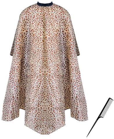 JRSHIRLEYLTD 1 st frisörkappa leopardmönster, leopardstrukturerad hårlinda, hårklippningscape leopard design, professionell frisörtillbehör hårklippningscape för kvinnor och män, svart, Länge 145 cm x
