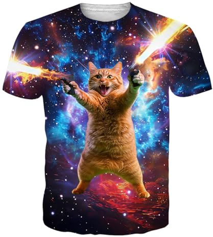 Fanient T-shirt för män, tryck, rund hals, t-shirt, skjorta med korta ärmar, ledig t-shirt, Rolig katt, XL
