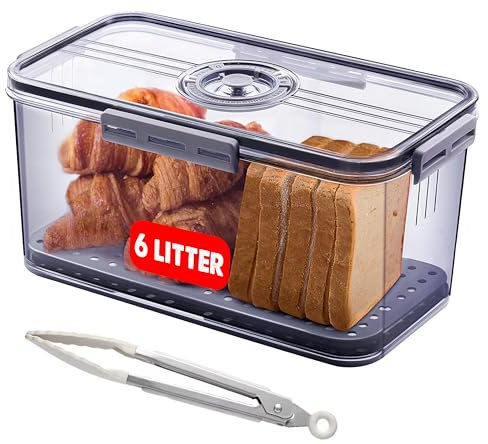 MIAXONIX Bread Bin Airtight Bread Box for Kitchen Counter, Time Recording with Lid and Tong, Bread Storage Container for Homemade Bread, Toast, Bagel, Donut and Cookies