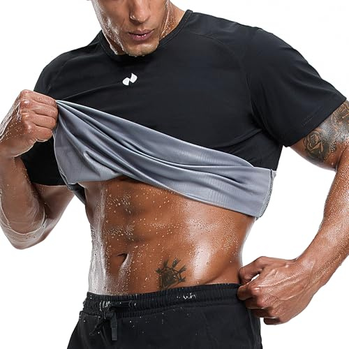 HOTSUIT Sweat T-Shirt Hombre Sudadera Sauna Top T-Shirt Suit Trajes Adelgazantes Compresion Sudoración Deporte Shapewear Gym Fitness Mangas Cortas Negro L