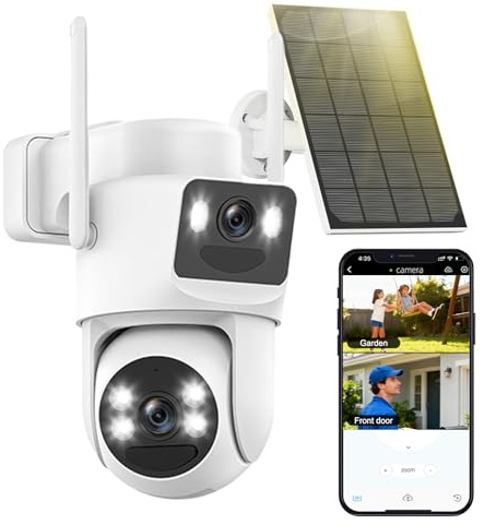 8MP Camera Surveillance WiFi Exterieure sans Fil Batterie-Panneau Solaire,360° PTZ Camera Exterieur/Interieur,2.4G/5GHz Double Objectif, Vision Nocturne Couleur,Audio Bidirectionnel,Suivi Automatique