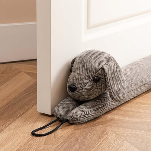 HBselect Zugluftstopper für Türe, Quader Türdichtung Unten, Zugluftstopper Windstopper Schutz vor Luftzug und Lärm Geeignet für Türen und Fenster Brauner Hund 96 cm