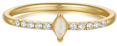 Wycian Bague Femme 49 Bague Opale Veritable Or Jaune 9K Au375 Forme Marquise Coloré pour Sœur Épouse