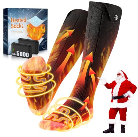 VIWKO 2026 Calcetines Calefactables Mejorados, 5000mAh*2 Calcetines Calefactables Recargables, 3 Temperaturas & 360° Calcetines Termicos Calefactables Lavable, Calefacción para Caza Esquí M