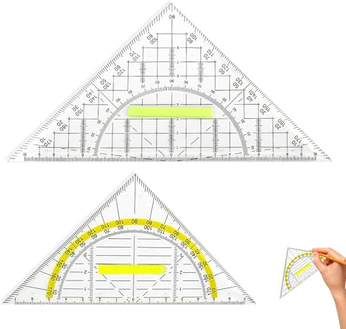 2 Stück Geodreieck Set,Geodreieck Mit Griff,20 cm und 14 cm Geodreieck Groß,Kombiniert Längen- und Winkelmessung,Ideal zum Zeichnen Kartografieren Modellieren