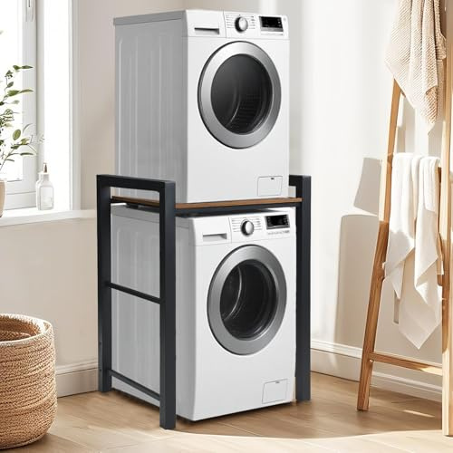 Supporto Per Asciugatrice Sopra Lavatrice,Scaffale Per Incolonnamento Lavatrice E Asciugatrice Regolabile In Altezza,Armadio Sopra Lavatrice Per Bagno Cucina Balcone,Capacità Di Carico 350kg. (Nero)