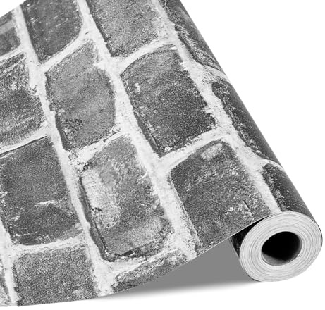 VEVOR Carta da Parati Adesiva Decorativa 45 cm x 10 m, Rotolo di Carta da Parati Autoadesiva in Vinile, Impermeabile, per Rivestimenti Murali, Camere da Letto, Cucine, Mattoni Grigi