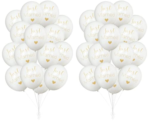 LUYIEDHA 30 Stück Just Married Ballon, Luftballons Hochzeit, Hochzeitsballons Weiß, für Heiratsantrag Standesamt Verlobung Hochzeitsfeier Dekoration